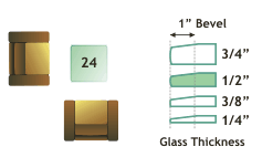 24" square, 3/8 " thick, clear glass rectangle with 1" beveled edge
