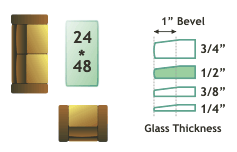 24" * 48", 1/2 " thick, clear glass rectangle with 1" beveled edge