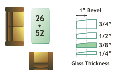 26" * 52", 3/4 " thick, clear glass rectangle with 1" beveled edge