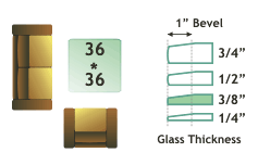 36" square, 1/2 " thick, clear glass rectangle with 1" beveled edge