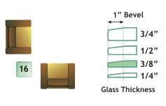 16" square, 3/8 " thick, clear glass rectangle with 1" beveled edge