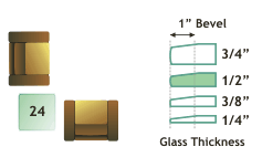 24" square, 1/2" thick, clear glass rectangle with 1" beveled edge