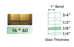 >36" square, 3/8 " thick, clear glass rectangle with 1" beveled edge