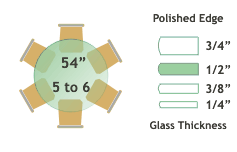 54" diameter poleld glass table top