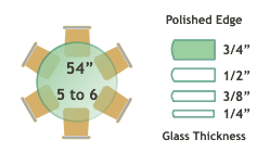 54" diameter poleled glass table top