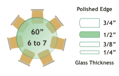 60" diameter poleled glass table top